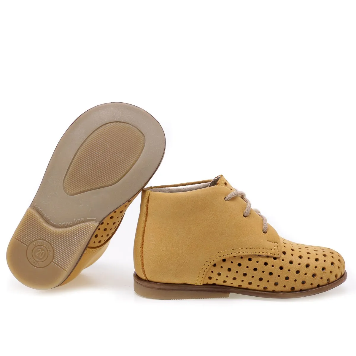 (1426-1) Emel perforated classic first shoes yellow