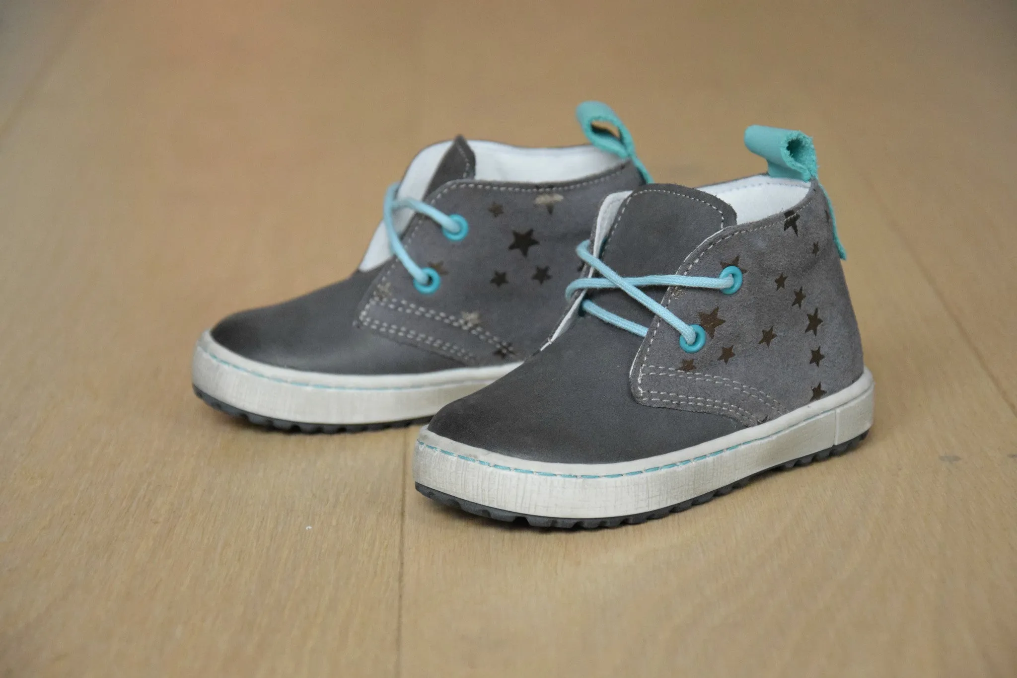 (2150-101) Emel Grey Blue Lace Up Trainers with stars