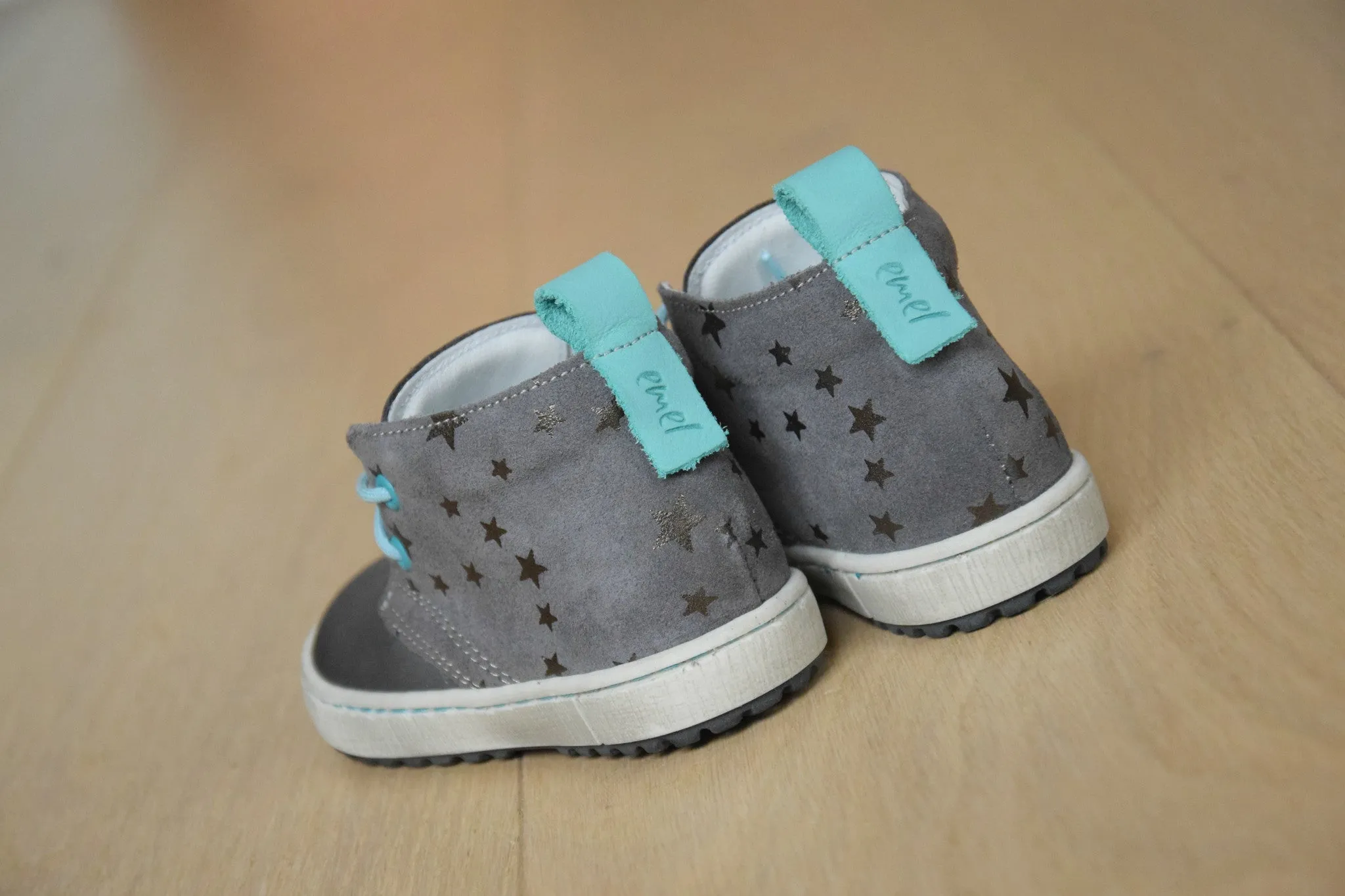 (2150-101) Emel Grey Blue Lace Up Trainers with stars