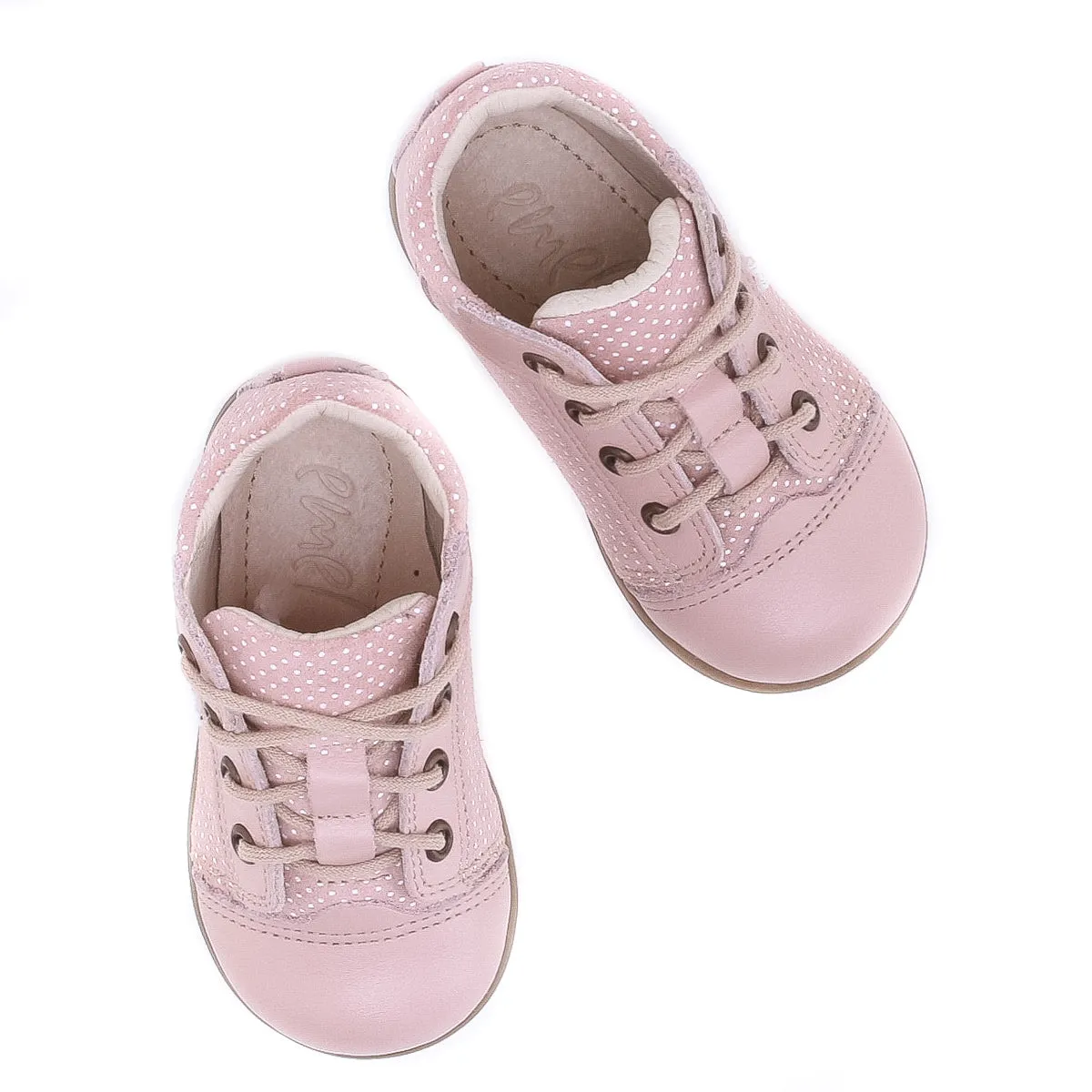 (2369-3) Emel Lace Up First Shoes pink polka dots