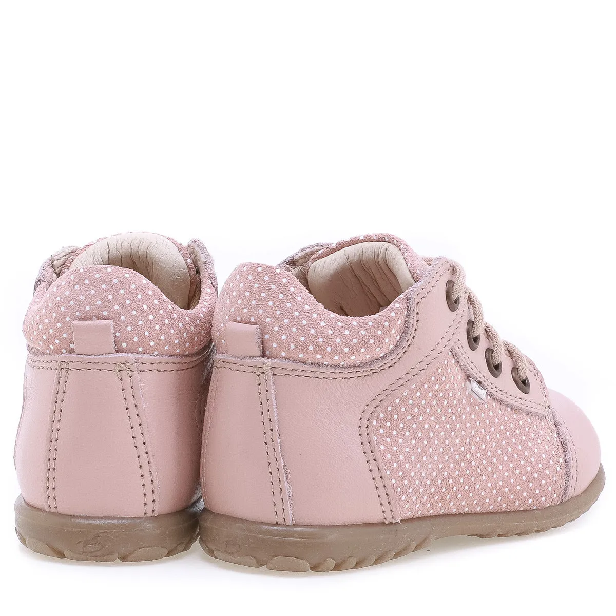 (2369-3) Emel Lace Up First Shoes pink polka dots