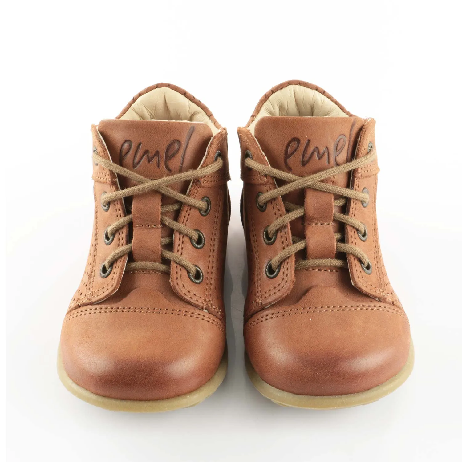 (2429-10) Emel brown Lace Up First Shoes