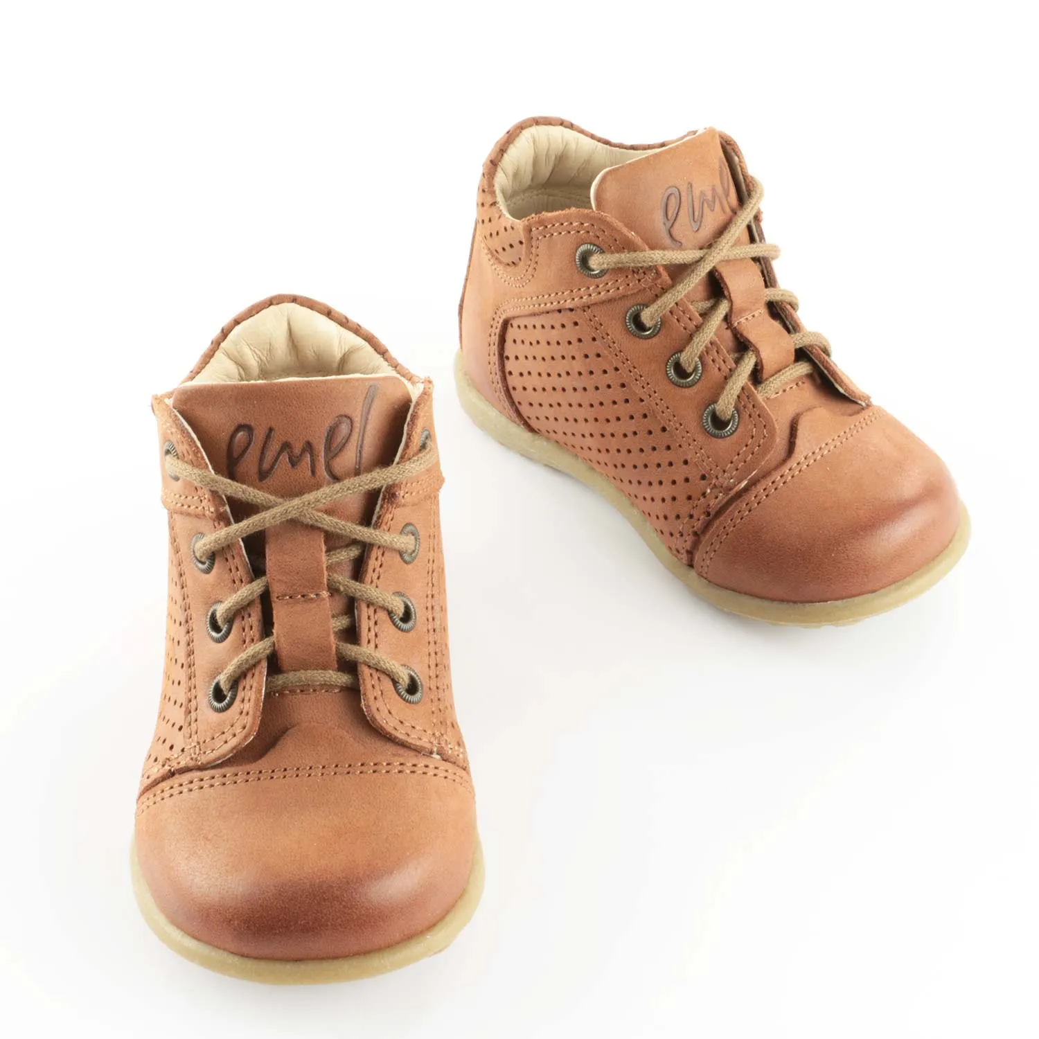 (2429-10) Emel brown Lace Up First Shoes