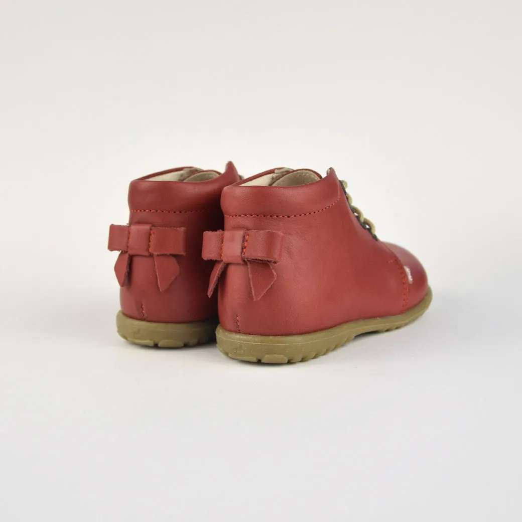 (562D-9) Emel Lace Up First Shoes red with bow