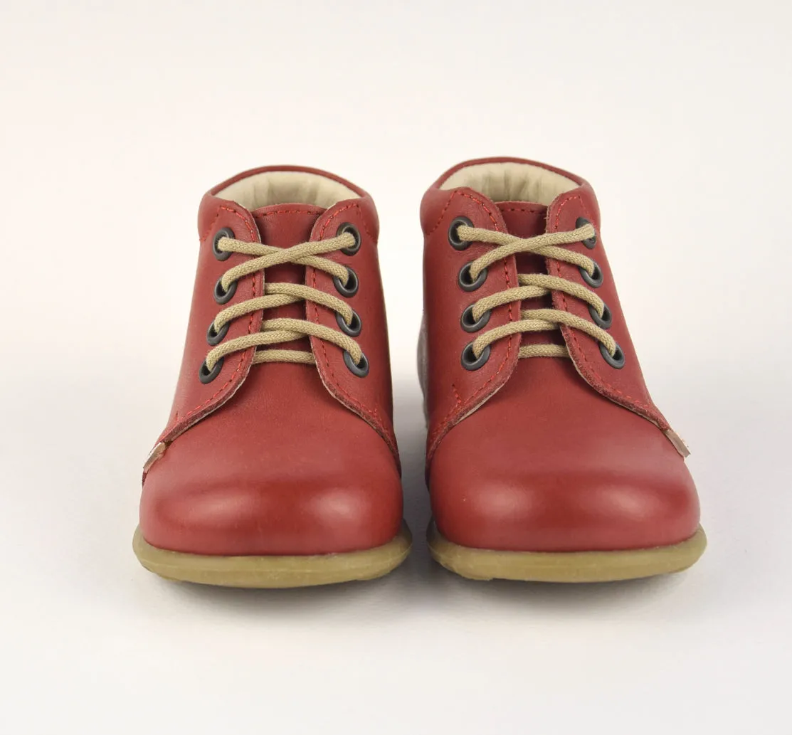 (562D-9) Emel Lace Up First Shoes red with bow