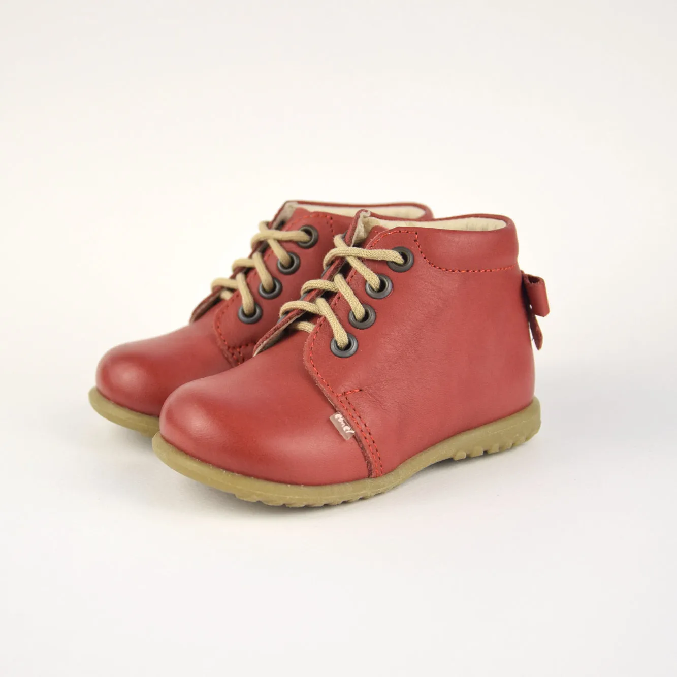 (562D-9) Emel Lace Up First Shoes red with bow