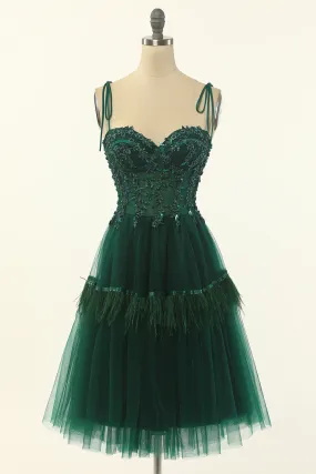 A-Line Green Tulle Above Knee Length Homecoming Dress,Party Dress Y1703