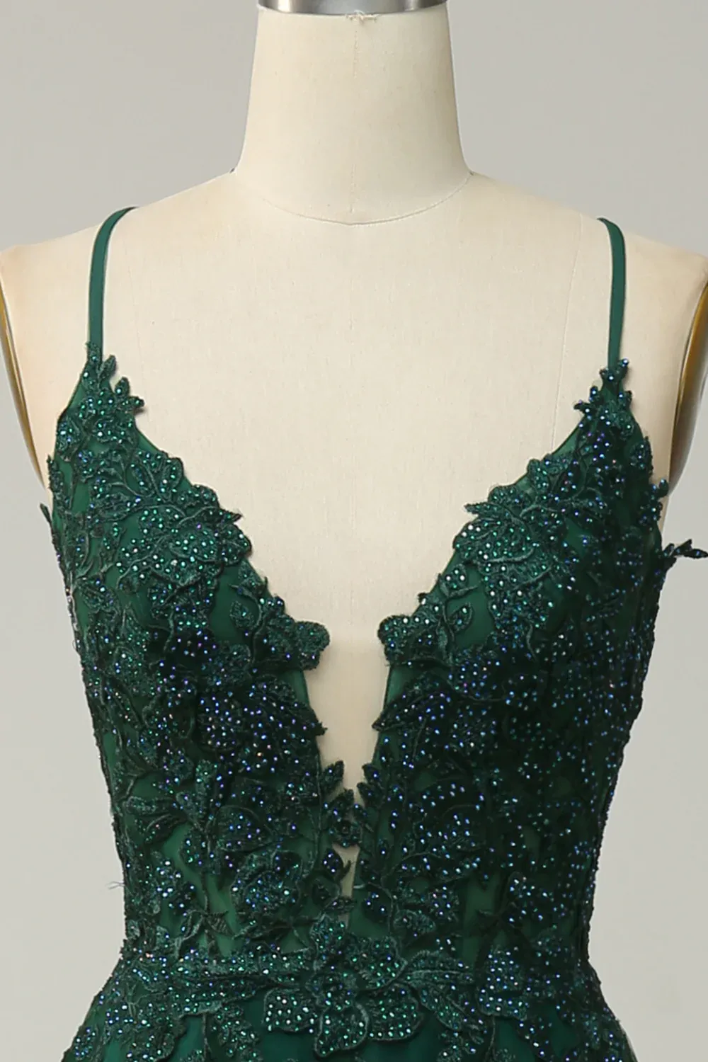 A Line Spaghetti Straps Dark Green Long Prom Dress with Criss Cross Back Y2003