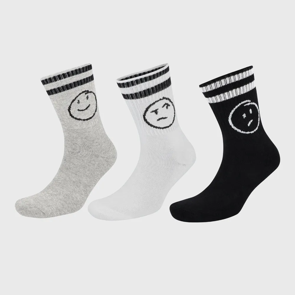 Airwalk Unisex 3 Pack  Smiley Crew Sock Black