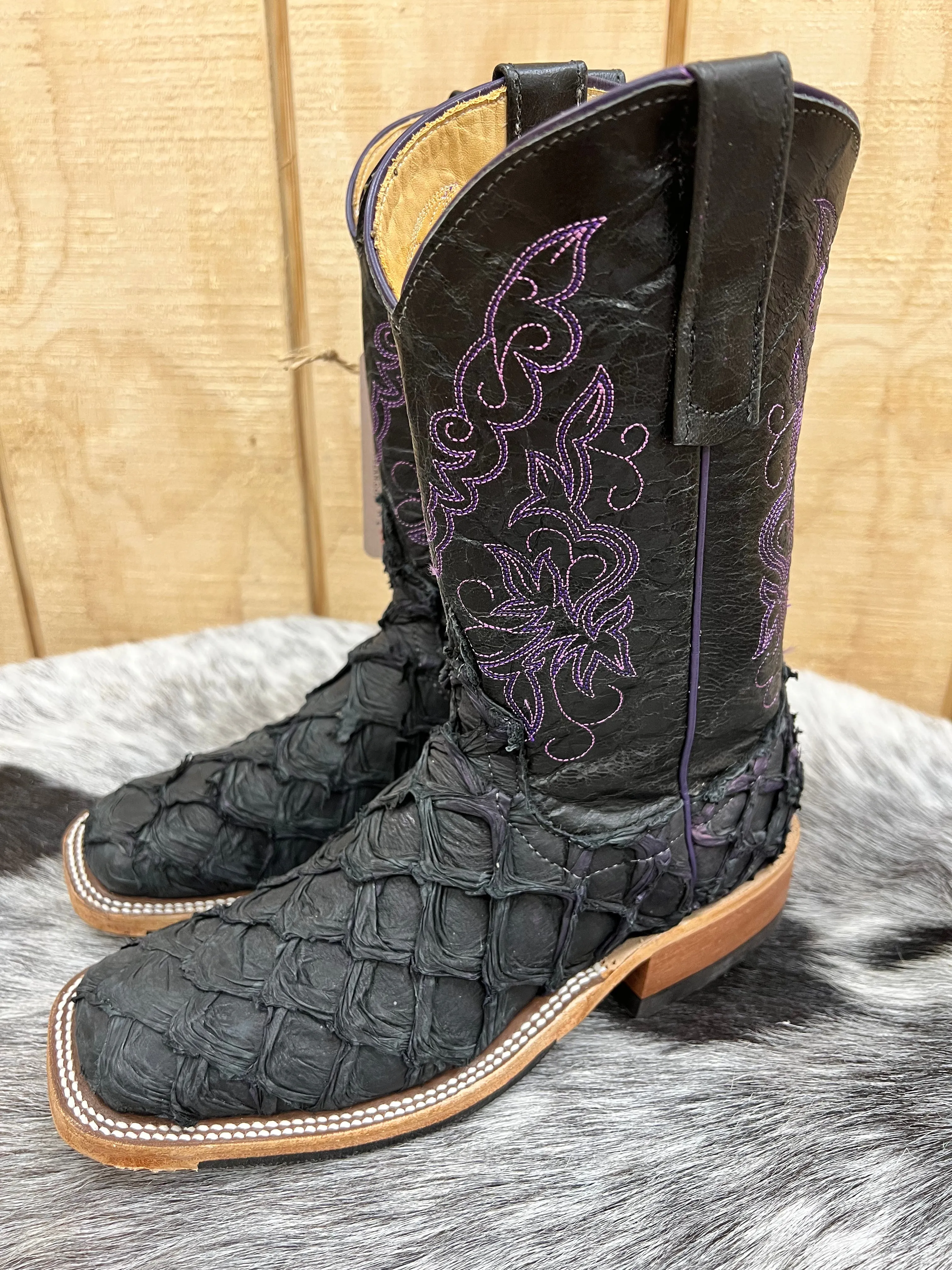 Anderson Bean Women's Black & Purple Big Bass Arapaima Square Toe Cowgirl Boots 335675