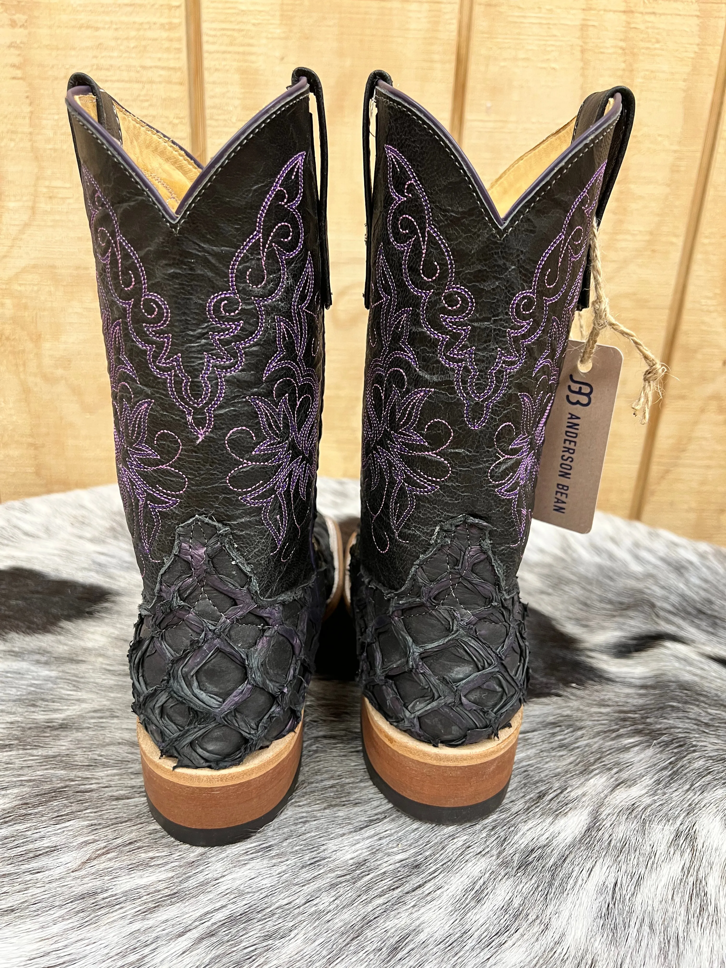 Anderson Bean Women's Black & Purple Big Bass Arapaima Square Toe Cowgirl Boots 335675