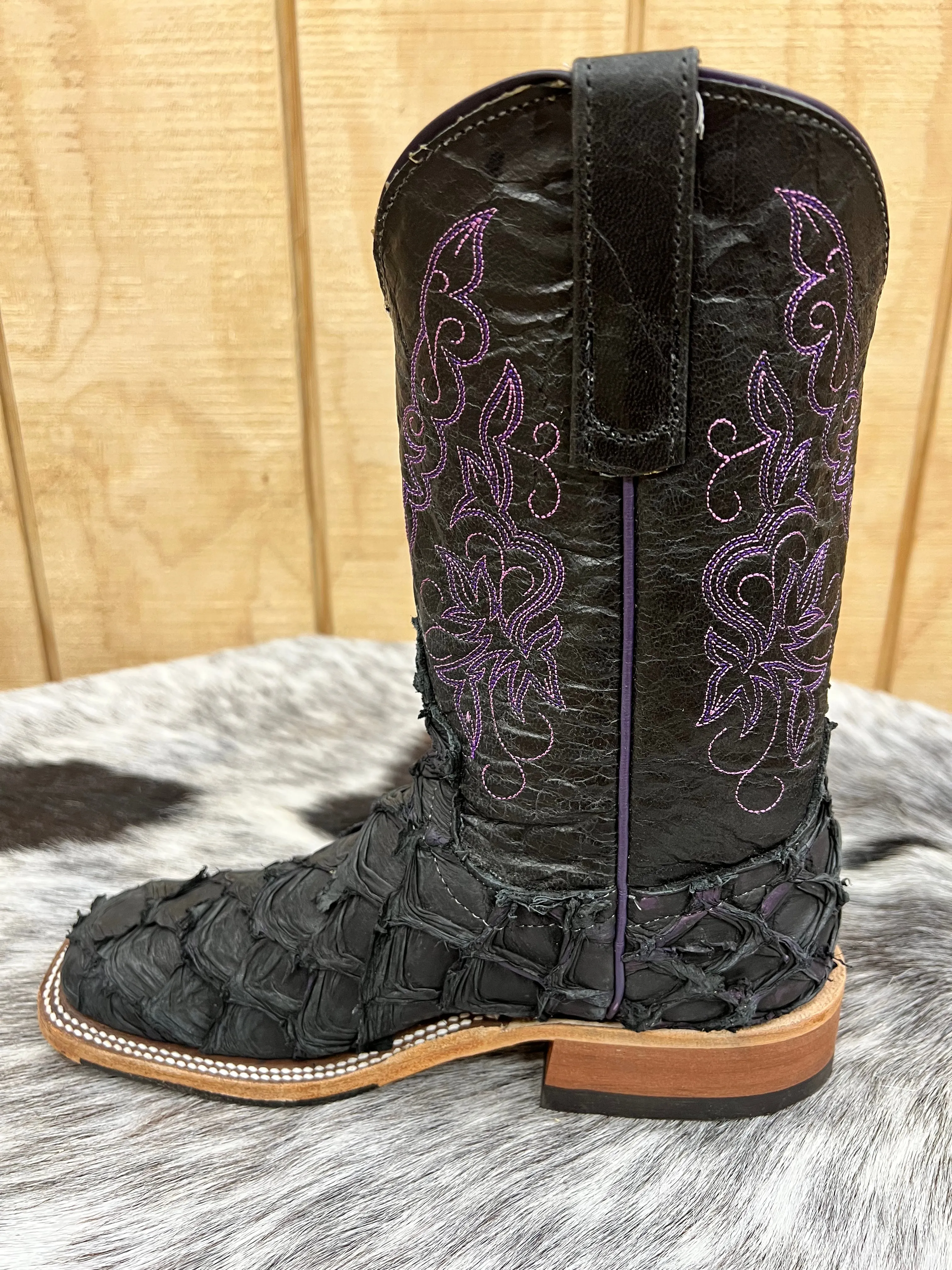 Anderson Bean Women's Black & Purple Big Bass Arapaima Square Toe Cowgirl Boots 335675