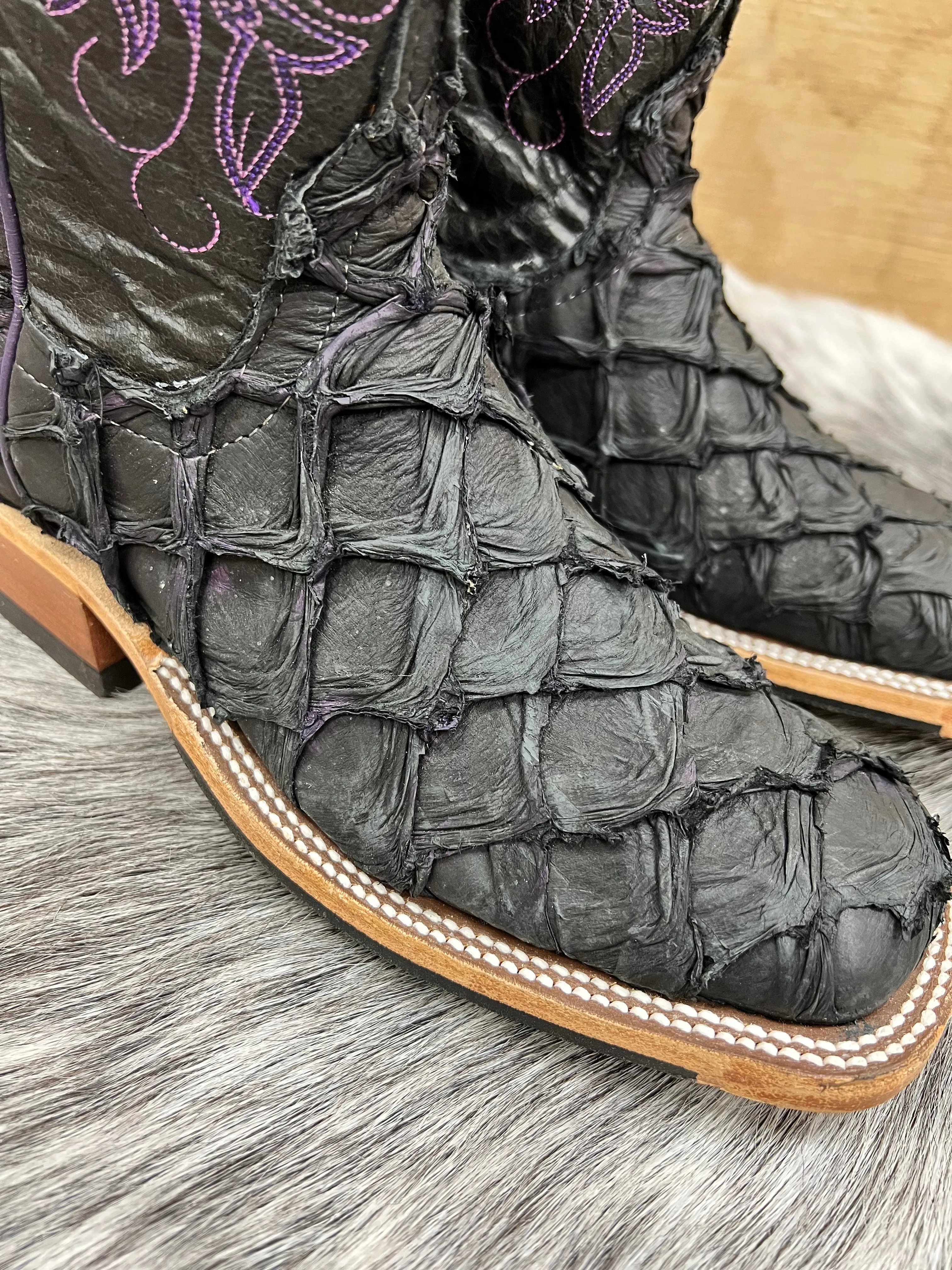 Anderson Bean Women's Black & Purple Big Bass Arapaima Square Toe Cowgirl Boots 335675