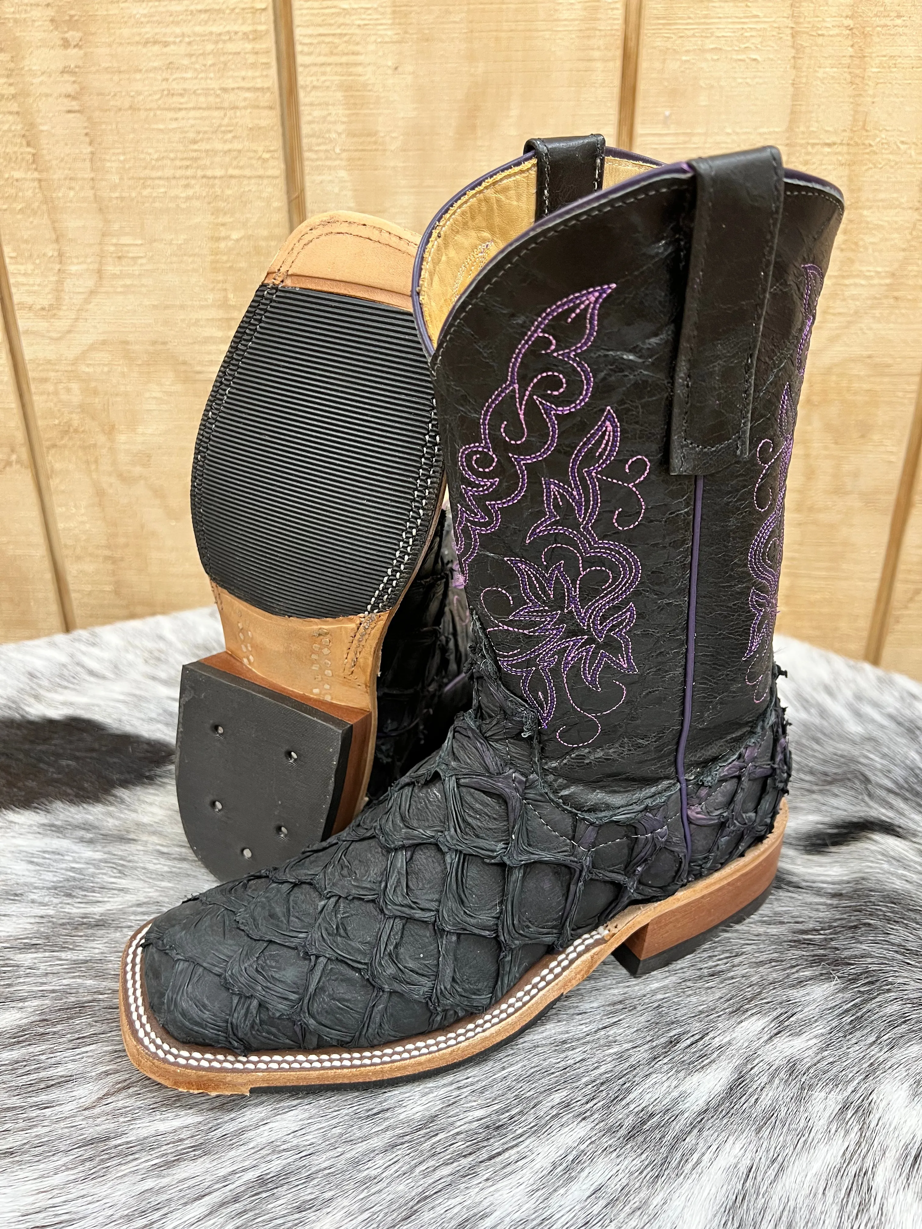 Anderson Bean Women's Black & Purple Big Bass Arapaima Square Toe Cowgirl Boots 335675