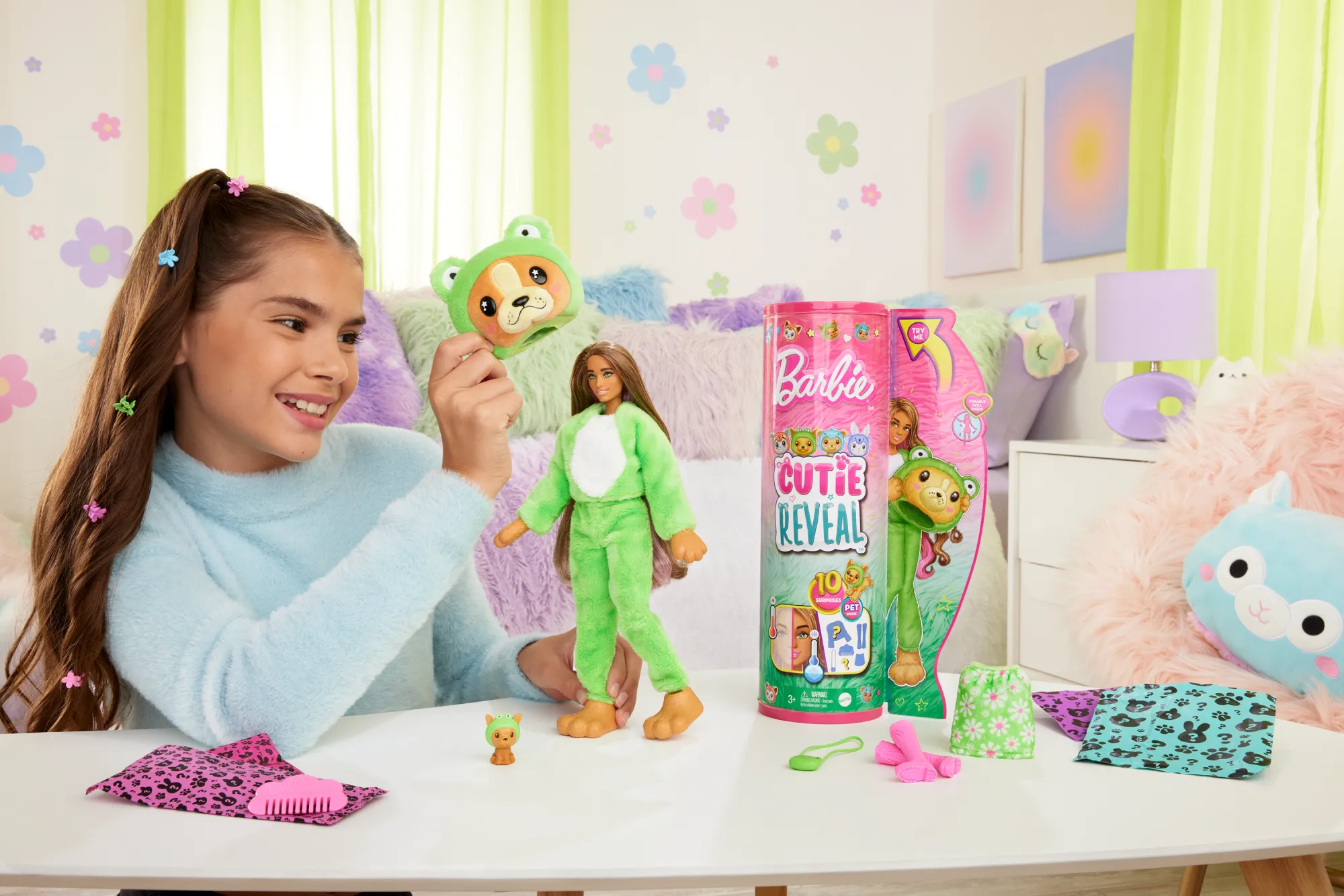 Barbie Cutie Reveal Costume-Themed Series Doll & Accessories With 10 Surprises, Puppy As Frog