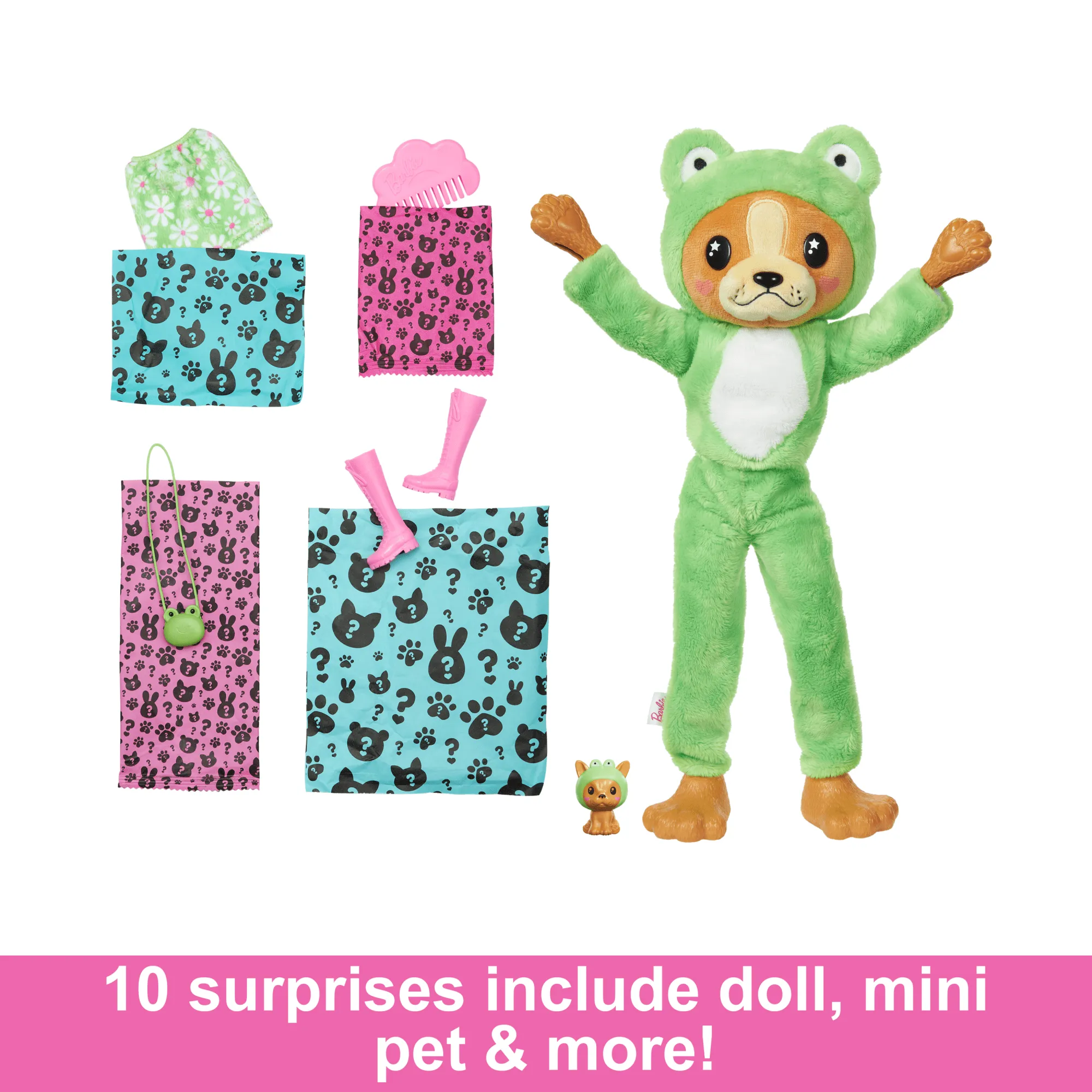 Barbie Cutie Reveal Costume-Themed Series Doll & Accessories With 10 Surprises, Puppy As Frog