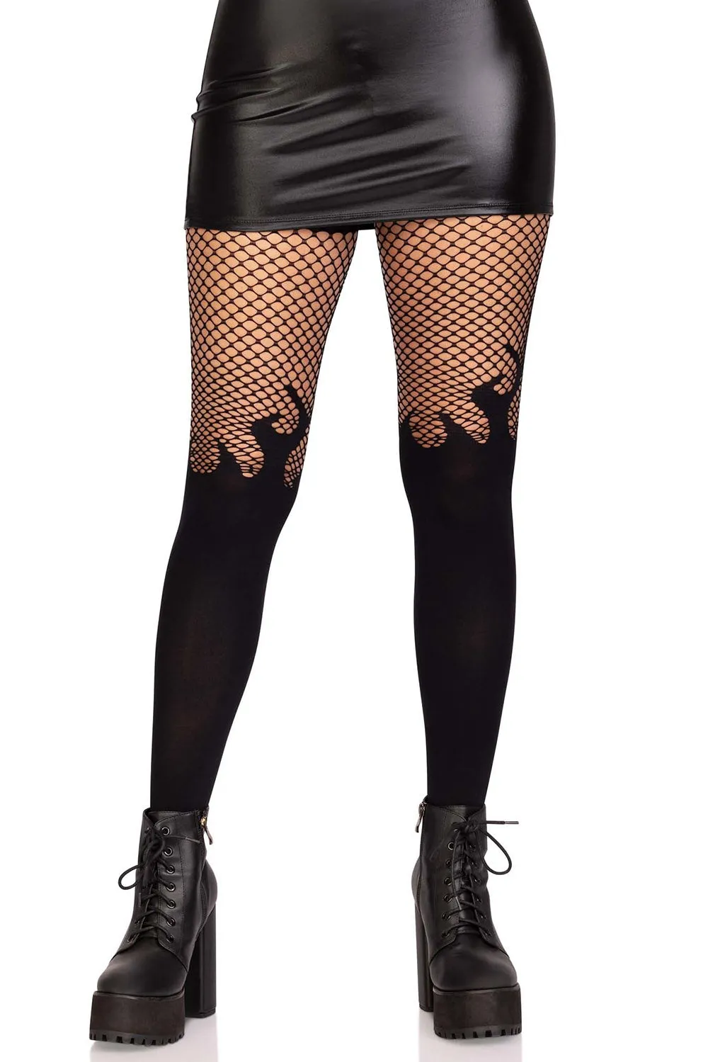 Black Flame Fishnet Tights [BLACK]