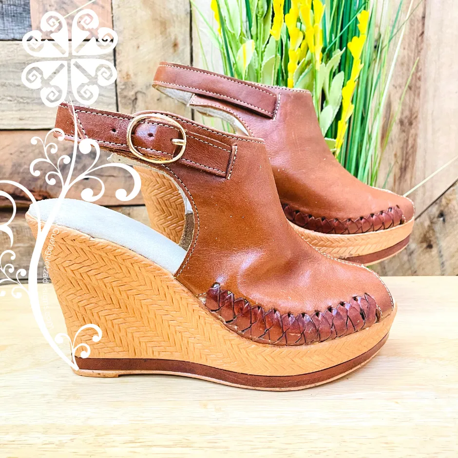 Brown Leather Wedges Women Shoes