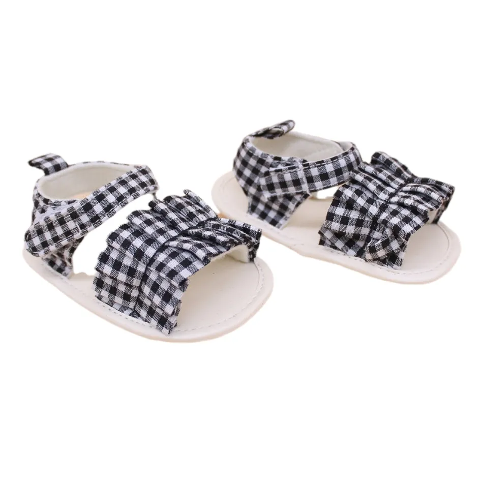 Check Slip On Sandals With Velcro Tab - Prewalker