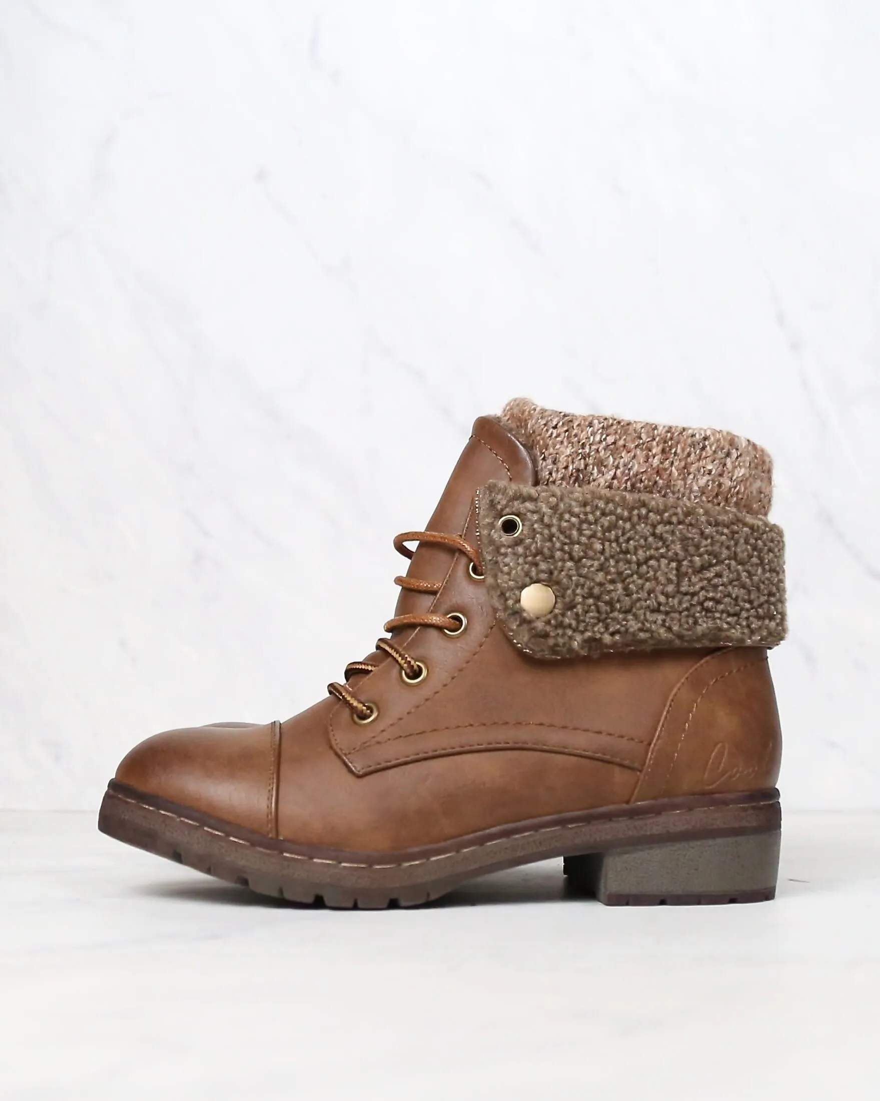 Coolway - Bring Leather Knit Sweater Cuff Ankle Boots in More Colors