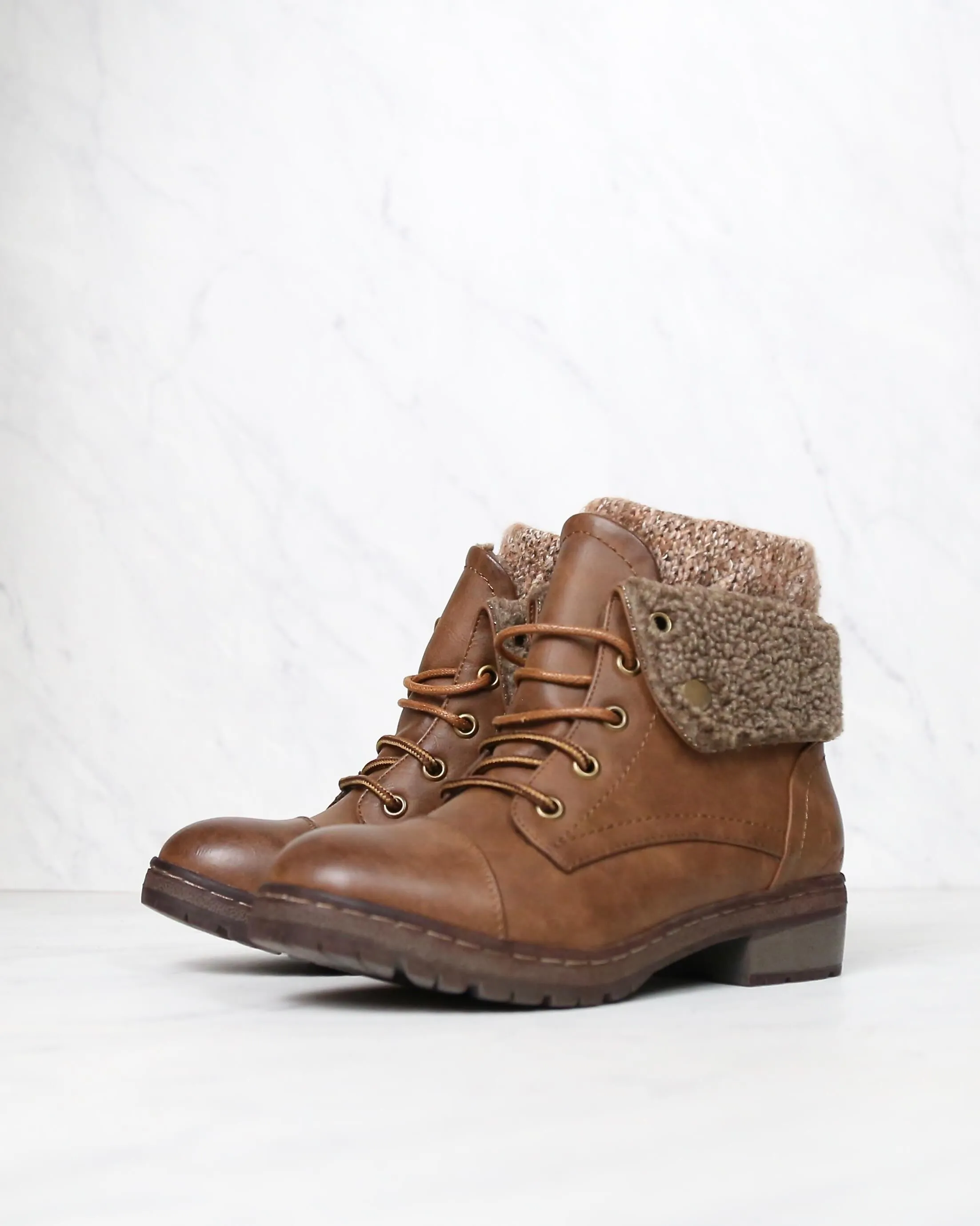 Coolway - Bring Leather Knit Sweater Cuff Ankle Boots in More Colors