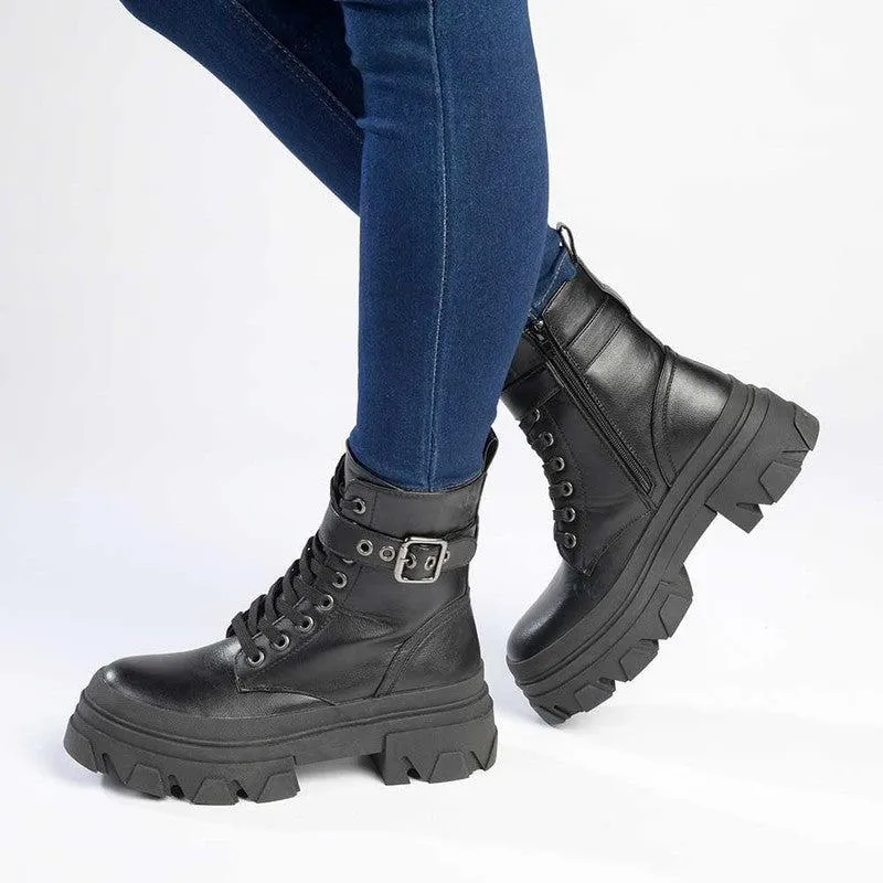 Dodos Kora Chunky Military Boot - Black