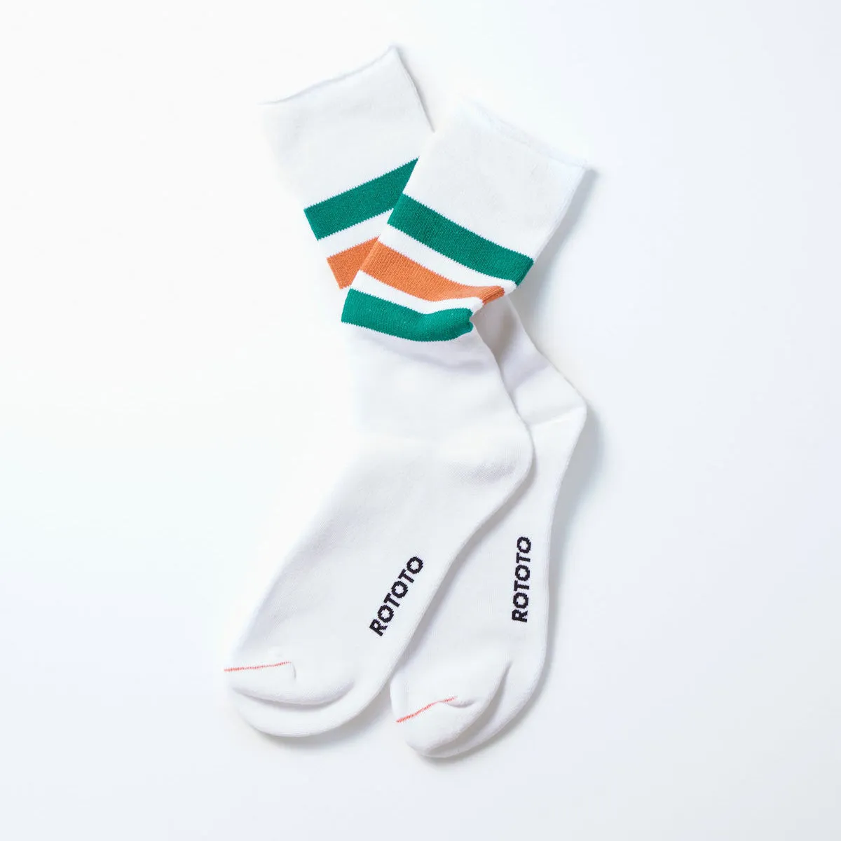 Fine Pile Striped Crew Socks - White/Green/Orange