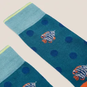 Fish Spot Ankle Sock - Teal Multi