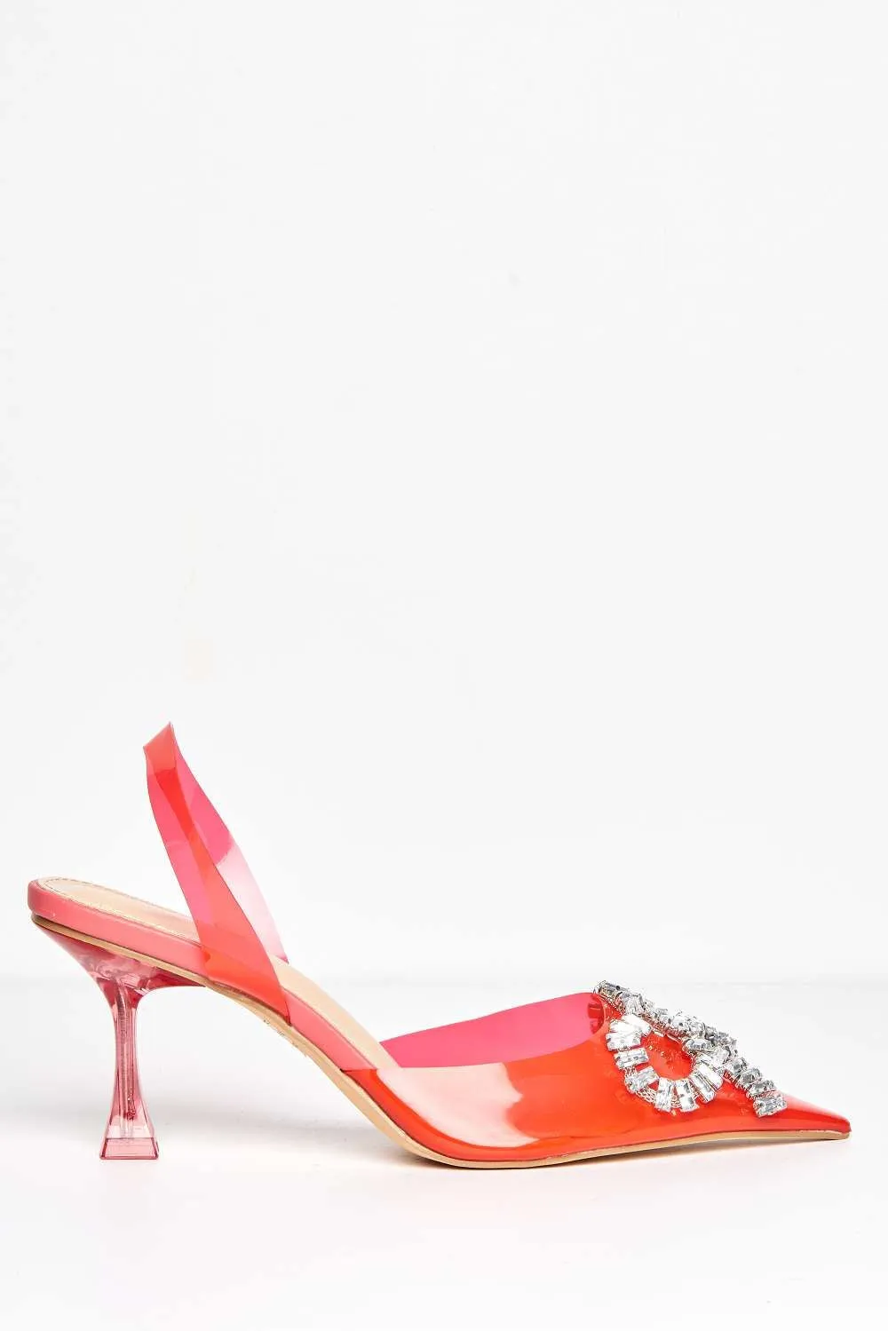 Florya Diamante Front Detail Sling Back Perspex Court Shoes in Red