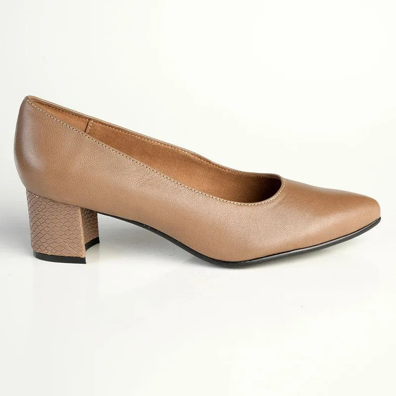 Froggie Spring Leather Block Court Heel - Stone