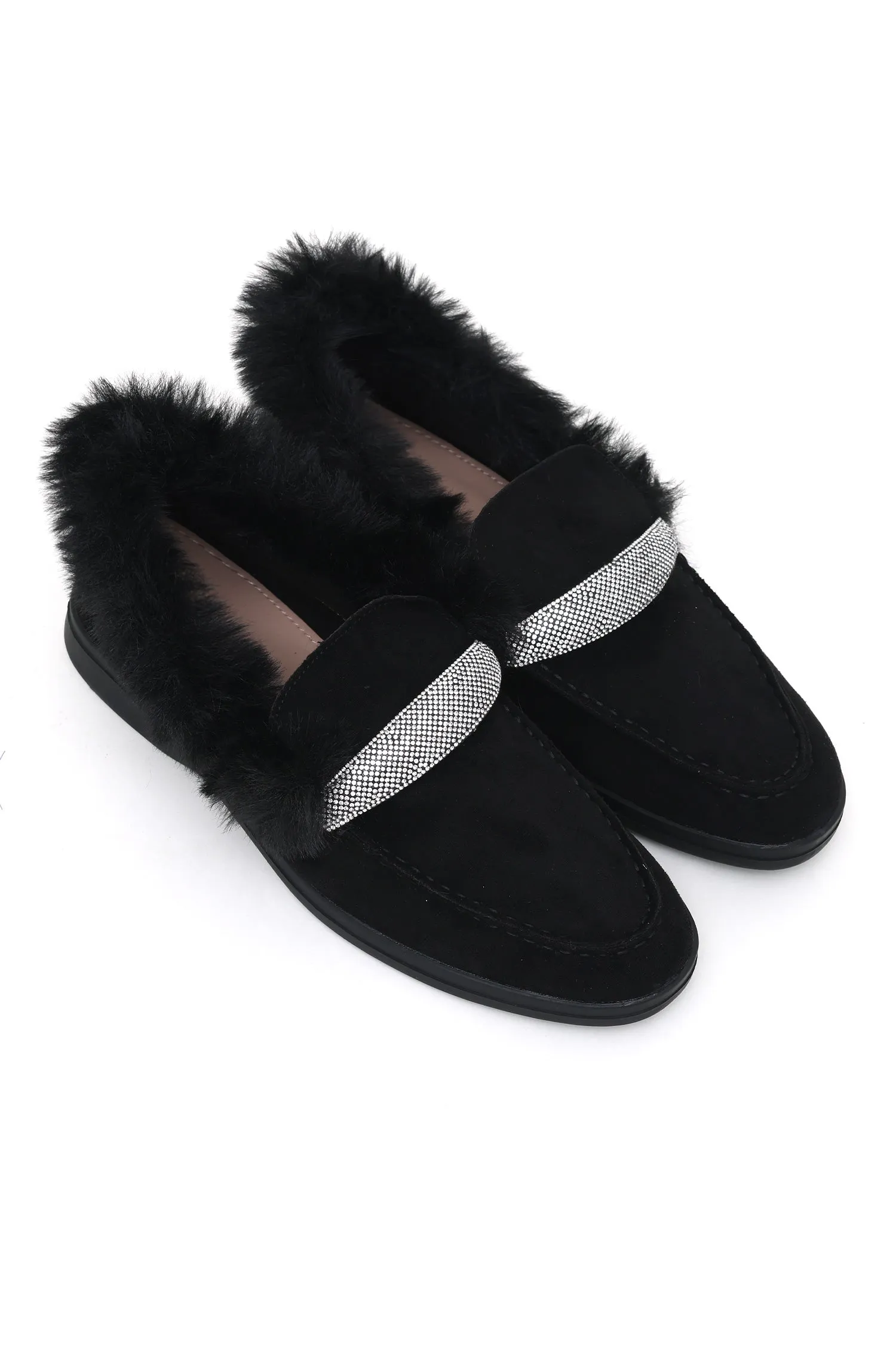 FUR SLIPONS-BLACK