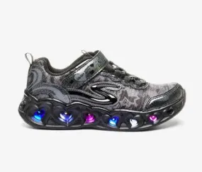 Girls Skechers Trainers Black  Strap Light Up Easy On Hearts 20180L BBK sale