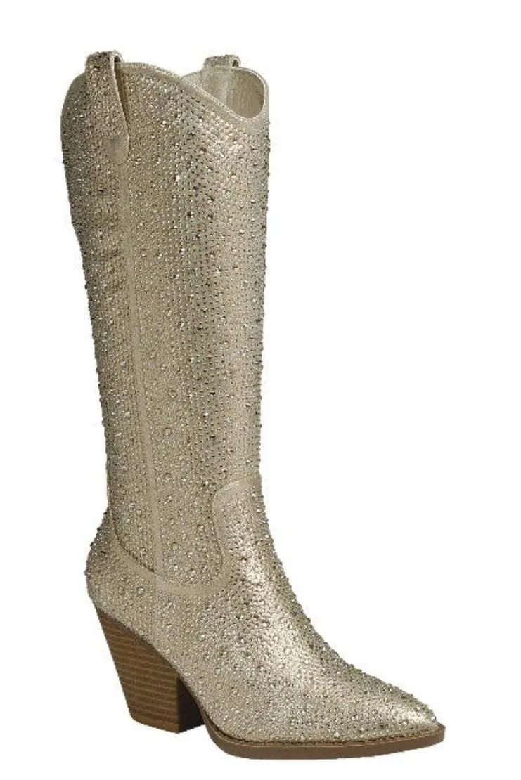 Goldie Rhinestone Tall Boots - Champagne Bling