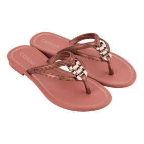 Grendha Thong Sandals with Gold Trim - Pink