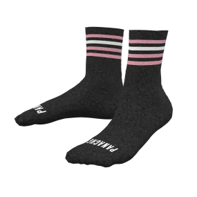 Growdy Merino Wool Socks - CHARCOAL with Pink/White stripes