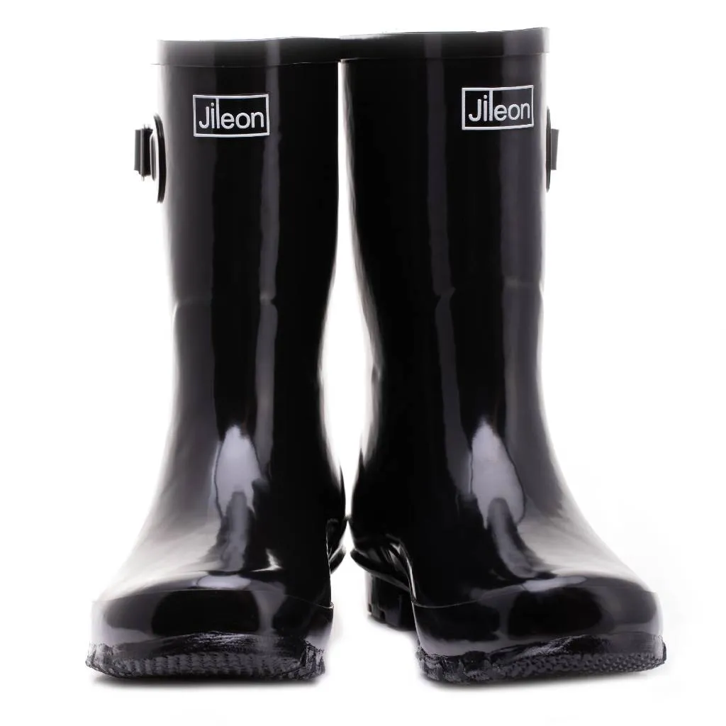 Half Height Black Glossy Wellies - Wide Foot and Ankle