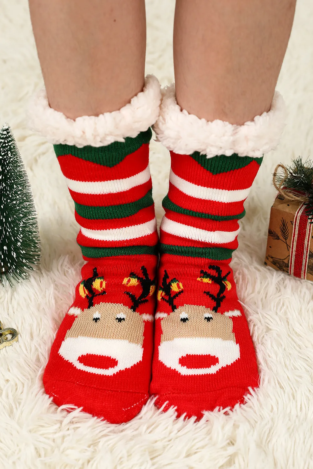 Holiday Socks for Women Christmas Cartoon Pattern Woolen Knit Socks