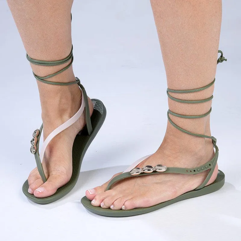 Ipanema Shelly Slingback Thong Sandals - Green/Beige