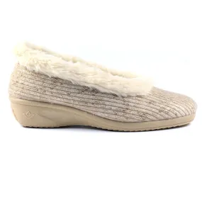 Ladies Bedroom Slippers Lunar Wedge Heel Beige Marlene KLA172