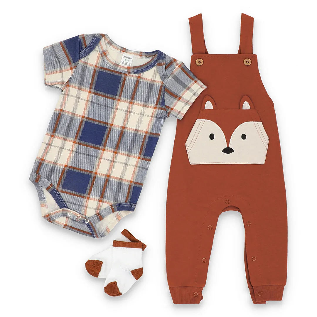 Little Brown Fox-3 Piece Dungarees Set