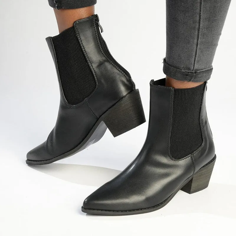 Madison Bekki Back Zip Block Heel Boot - Black