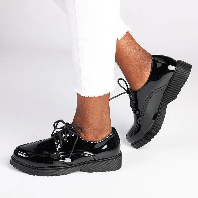 Madison Peggy Lace Up Boyfriend Shoe - Black