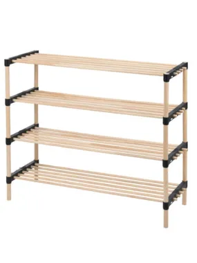 Natural Pinewood Shoe Rack with 4 Shelves