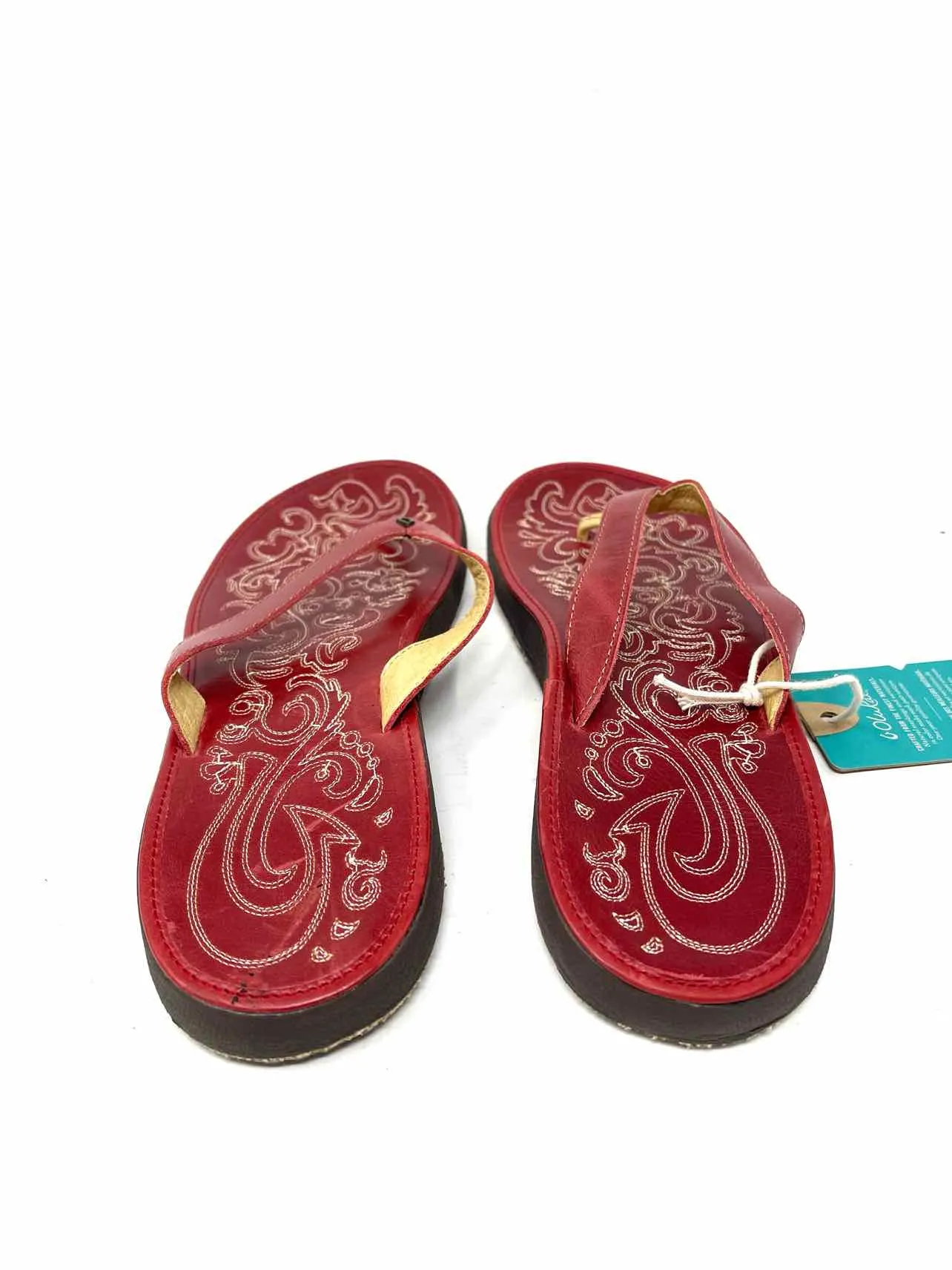 OluKai Size 11 Red Leather NEW Shoes Sandals