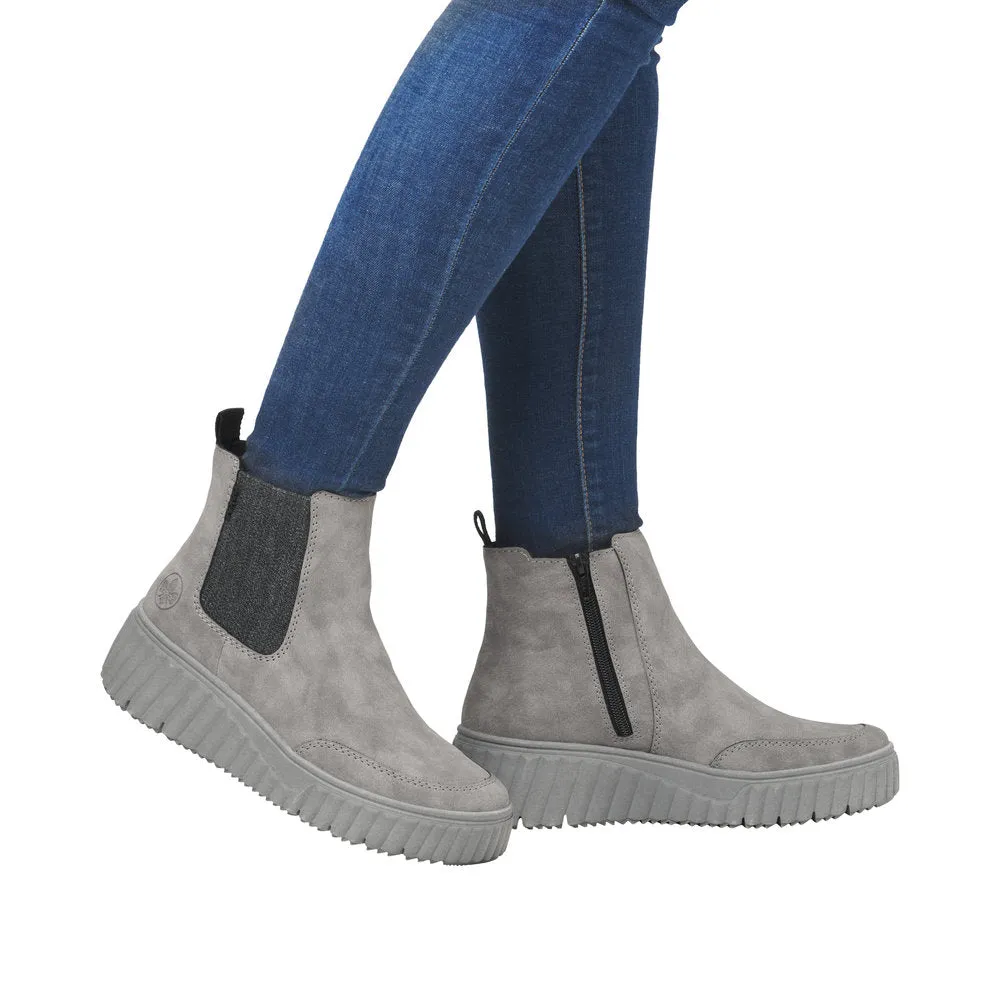 Rieker Chunky Chelsea Boot Pull On Boots Grey Suede N2553-40