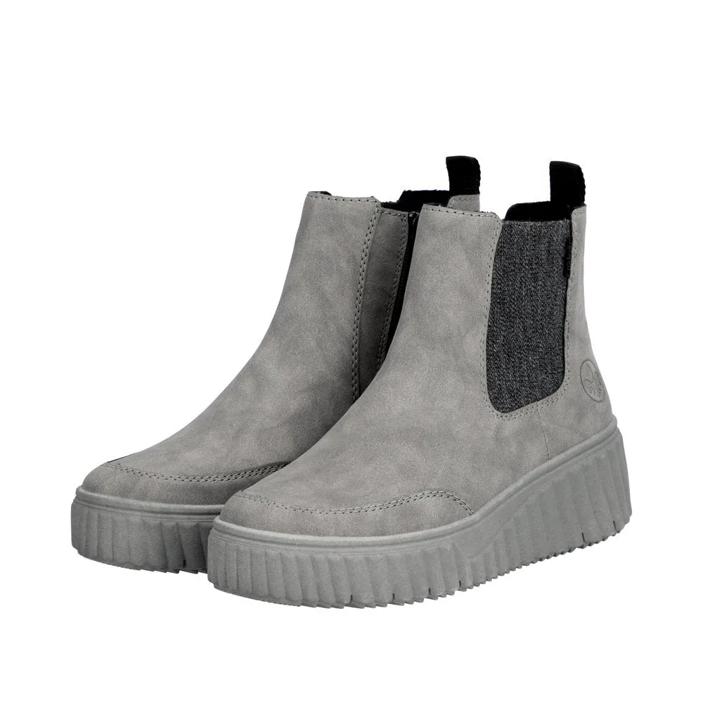 Rieker Chunky Chelsea Boot Pull On Boots Grey Suede N2553-40