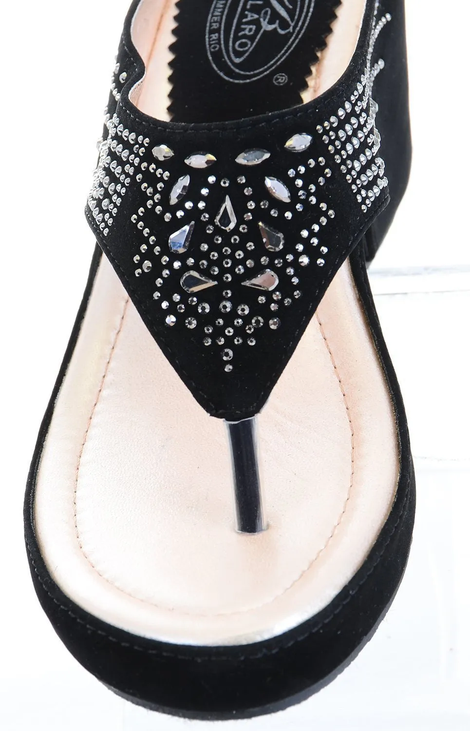 Studded Vegan Suede Wedge Flip Flop Sandal Women's Black