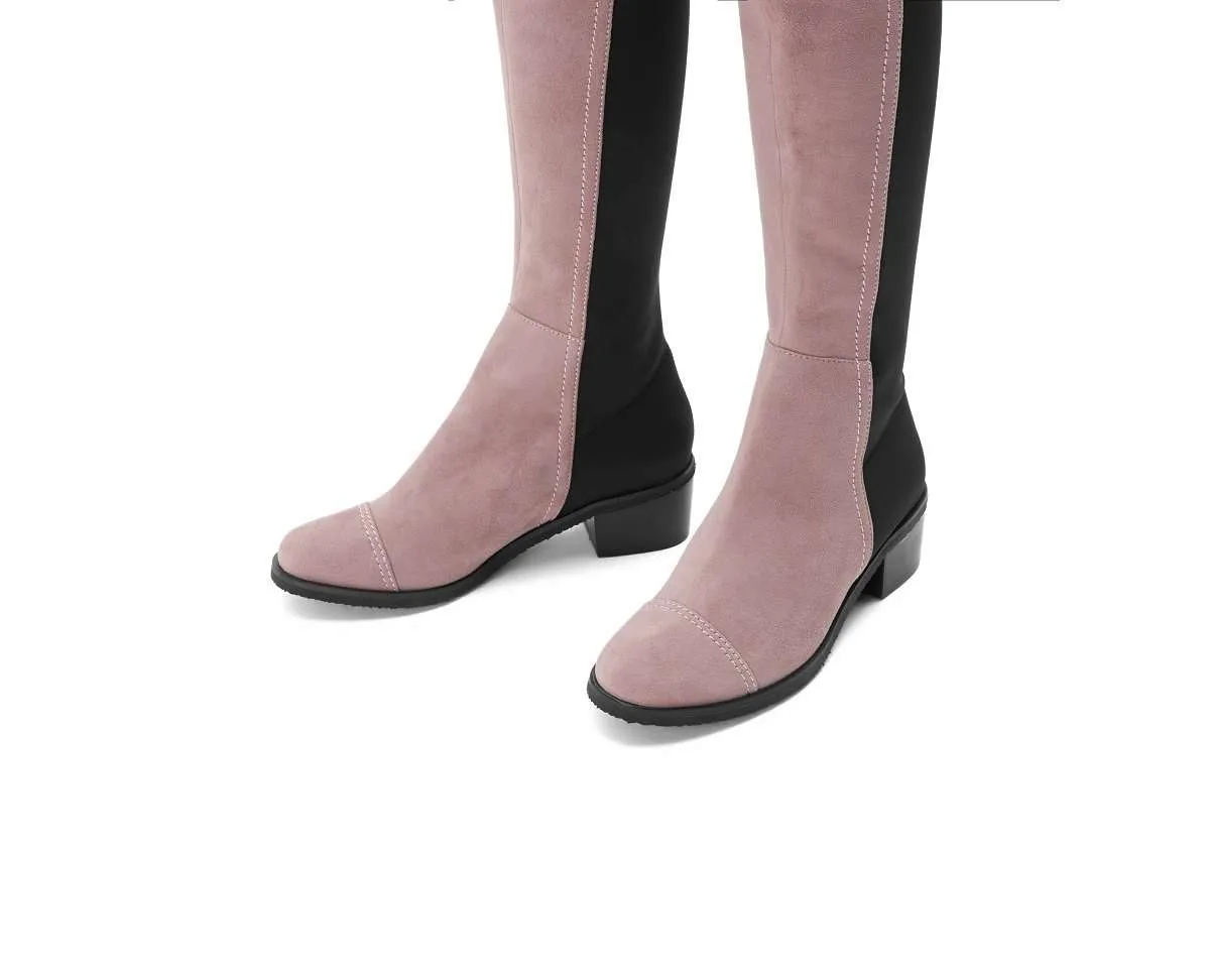 Suede Stretchable Overknee Low Heel Boot 3216