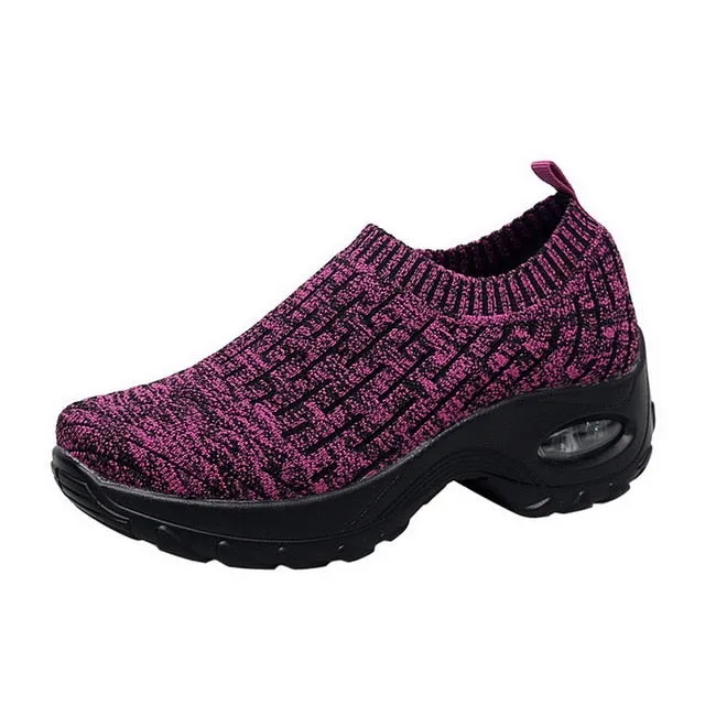 Women Sneakers Fashion Breathable Mesh Casual Shoes Platform Sneakers Men Platform Slip-On Sneakers Walking Running Shoes